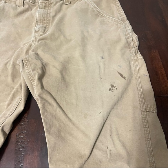 Carhartt Carpenter Tan Khaki Pants Distressed Painted Work Wear Men’s 36x32 - Picture 6 of 10